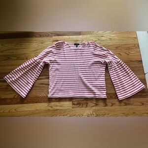 J.Crew Womens Cotton Boat Neck Striped Bell Sleeve Blouse Top Size Small
